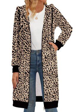 Women's Leopard Zip Up Hoodies Oversized Fleece Long Sleeve Tunic Sweatshirts